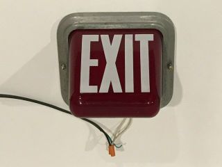 Rare Vintage Theater/theatre Exit Sign Light Ruby Red Glass 2 Sided Art Deco