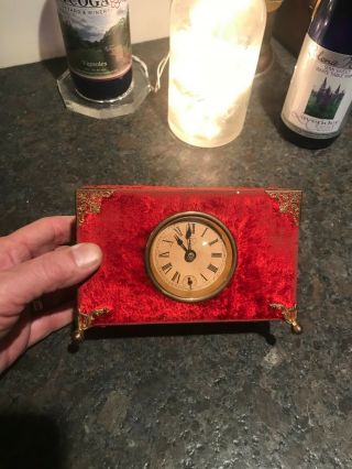 Rare Old Antique Vintage Kroeber Shelf Red Felt Shelf Novelty Music Box Clock