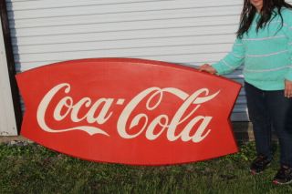 Rare Large Vintage C.  1960 Coca Cola Fishtail Soda Pop Gas Station 72 " Metal Sign