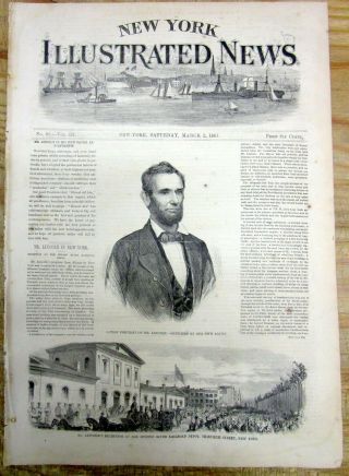 Rare 1861 Illustrated Civil War Newspaper Abraham Lincoln On Way To Inauguration