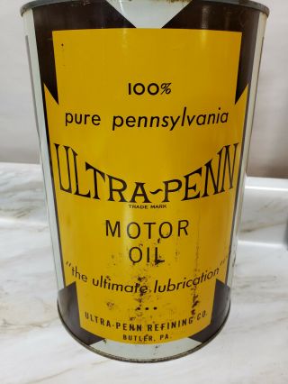 RARE 1930 ' s Ultra - Penn Motor Oil 5 quart can Butler PA 2