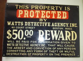 Rare vintage enameled sign for Watts Detective Agency (Boston,  Mass. ) - 2