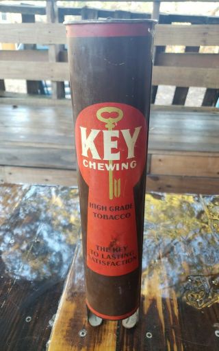 Rare Vintage Key Brand Chewing Tobacco Tin Lithographed Can Dispenser