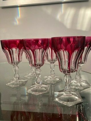 Rare Antique Vintage Set Of 6 Baccarat Paris Red Wine Glass Cut Glass Base 6.  5 "