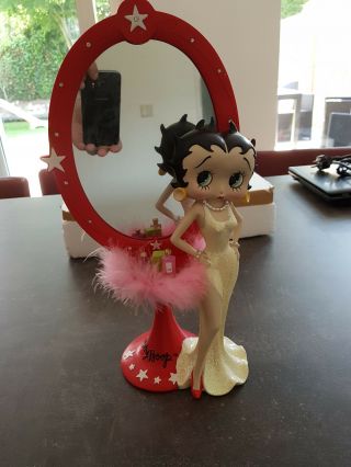 Extremely Rare Betty Boop In Glitter Dress Standing With Mirror Figurine Statue