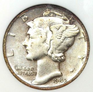 1942/1 Mercury Dime 10c - Anacs Vf30 Detail - Rare Overdate Variety Coin
