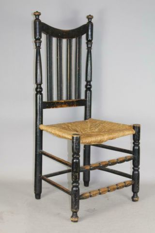 A RARE 18TH C LONG ISLAND NY BANNISTER BACK SIDECHAIR IN BLACK PAINT 2