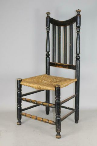 A RARE 18TH C LONG ISLAND NY BANNISTER BACK SIDECHAIR IN BLACK PAINT 3