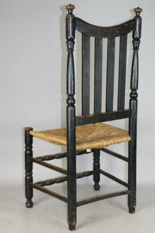 A RARE 18TH C LONG ISLAND NY BANNISTER BACK SIDECHAIR IN BLACK PAINT 5