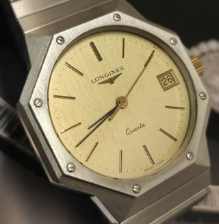 Rare Men`s Longines Quartz All Stainless Steel Classic Vintage Watch