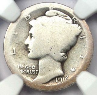1916 - D Mercury Dime 10c Coin - Certified Ngc Fair Details - Rare Key Date