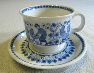Vintage Arabia Finland Cup & Saucer Rare Uosikkinen Design Riaka Blue & White