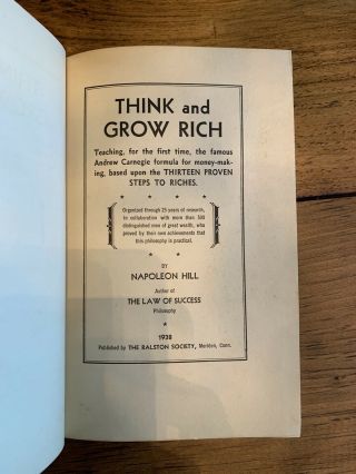 RARE SIGNED Think And Grow Rich by Napoleon Hill 1938 First Edition 4th Printing 3
