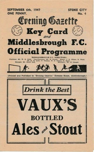 Rare Football Programme Middlesbrough V Stoke City 1947