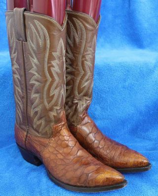 Rare Vintage Justin Mens Exotic Skin Cowboy Western Boots 7 D Brown