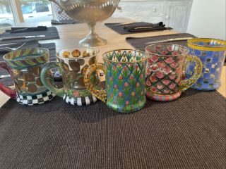 Rare Mackenzie Childs Hand Painted Coffee Tea Glass Mug Htf