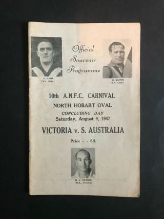 Football Record Rare A.  N.  F.  C 1947 State Carnival Vic V Sth Aus Official Souvenir