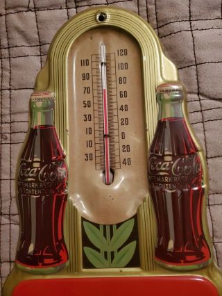 Rare Vintage 1941 Coca Cola THERMOMETER DOUBLE Soda BOTTLE Advertising Sign 2