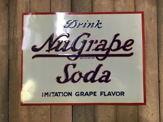 Very Rare Early Embossed Nu Grape Soda Sign - Wow