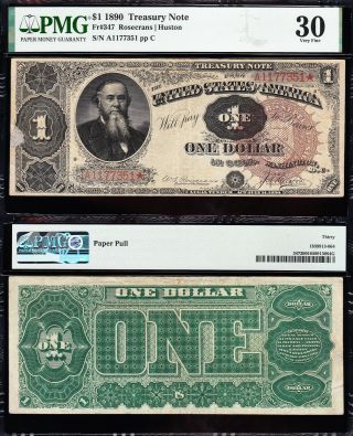 Rare Bold & Crisp Vf,  1890 $1 " Ornate Back " Treasury Note Pmg 30 77351