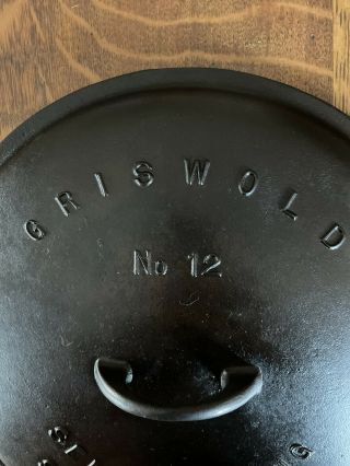 Rare Vintage Cast Iron Griswold 12 Self Basting Skillet Cover Lid Large Logo 472 6