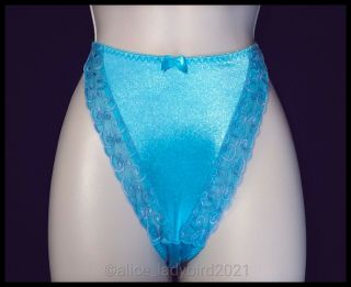 Rare Vintage Victoria Secret Second Skin Satin Blue Thong Bikini Panty Hi - Leg L