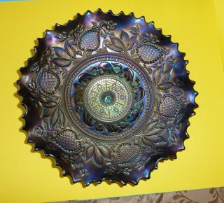 Stunning Dugan Fanciful Carnival Glass Plate Bowl Rare Black Amethyst Purple