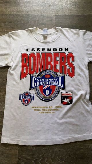 Vintage 90s Afl T Shirt Essendon Bombers Size M Fits L Centenary Rare Grail