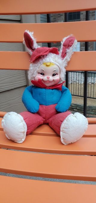 Rare Vintage Rushton Easter Bunny Rabbit 16” Plush Rubber Face