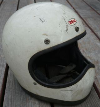 Vintage Bell Moto 1 I Star Full Face Motorcycle Helmet White 7 & 3/8 Rare 1970s
