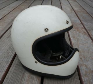 Vintage Bell Moto 1 I Star Full Face Motorcycle Helmet White 7 & 1/2 Rare 1970s