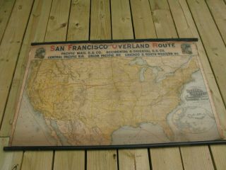 Rare 1896 San Francisco Overland Route Railroad & Steamship Wall Map 36 " By 55 "