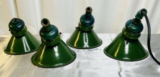 4 Antique Green Benjamin Porcelain Enamel Light Fixture Industrial Shade Rare