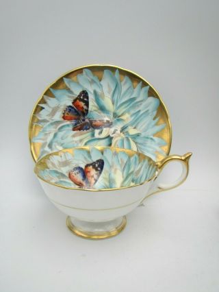 Rare Vintage Aynsley Chrysanthemum Butterfly Gold Teacup & Saucer Set