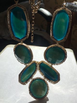 Kendra Scott Vintage Nina Necklace Blue Green Agate Rare & Brighton Earrings