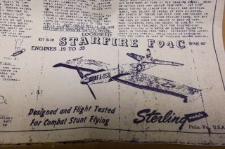OLD RARE - - F94C STARFIRE (Sterling) BALSA - PROFILE - C / LINE MODEL AIRPLANE KIT 2
