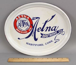 Rare 1910 - 20 Antique Aetna Brewing Porcelain Enamel Beer Tray Hartford Ct