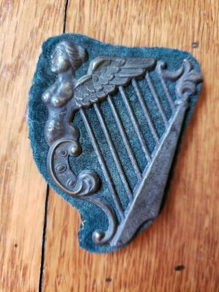 Rare Civil War Silver Irish Brigade Harp Green Felt Front.  Blue Backing