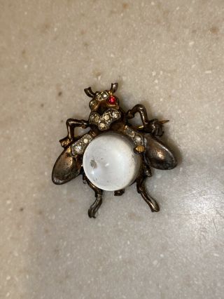 Rare Vintage Trifari Sterling Silver Lucite Jelly Belly Bee Bug Brooch 1 - 1/4 "
