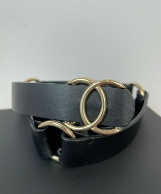 Chanel Cc Black Leather Brushed Gold Cc Belt B16s 80/32 Italy Rare Authentic
