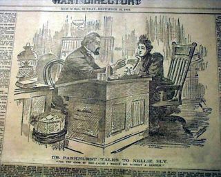 Rare Nellie Bly York World Report Article Dr.  Parkhurst 1894 Nyc Newspaper