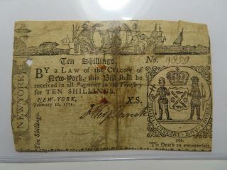 1771 Ten Shillings York Ny Colonial Currency Bank Note Bill,  Rare Issue 10s