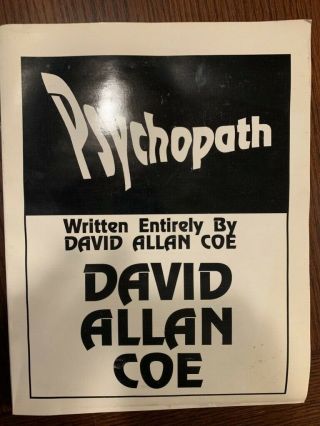 Vg,  Novel By David Allan Coe Very Rare Book: Psychopath - Self Published
