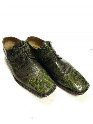 David Eden Vintage Crocodile Lizard Skin Green Size 14 Mens Shoes Rare Color