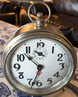Vintage Ingraham Ace 8 Day Windup Alarm Clock Peg Leg Rare - Great