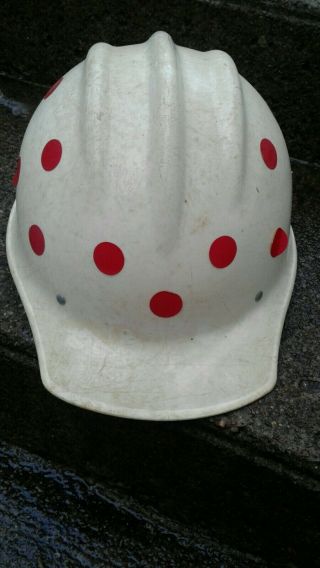 Rare Old WHITE FIBERGLASS HARD BOILED BULLARD Hard Hat Red Dot stickers 2