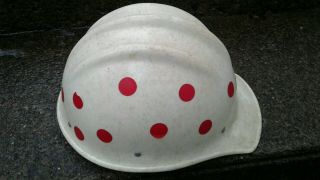 Rare Old WHITE FIBERGLASS HARD BOILED BULLARD Hard Hat Red Dot stickers 3
