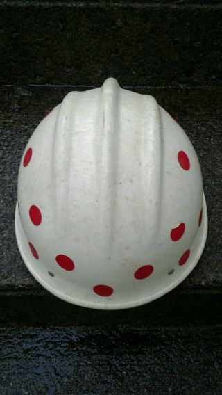 Rare Old WHITE FIBERGLASS HARD BOILED BULLARD Hard Hat Red Dot stickers 4