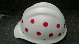 Rare Old WHITE FIBERGLASS HARD BOILED BULLARD Hard Hat Red Dot stickers 5