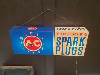 Rare Large Vintage 4 Sided 1960 ' s AC Spark Plugs Lighted Clock Sign. 2